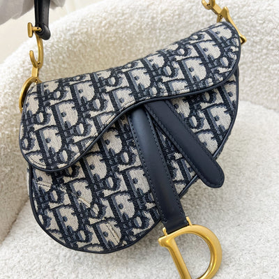 Dior Mini Saddle Bag in Blue Oblique Jacquard and AGHW