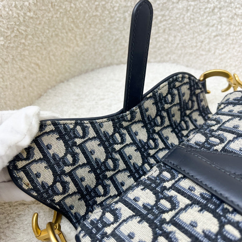 Dior Mini Saddle Bag in Blue Oblique Jacquard and AGHW