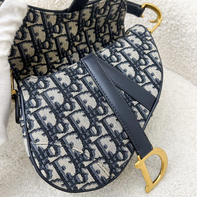 Dior Mini Saddle Bag in Blue Oblique Jacquard and AGHW