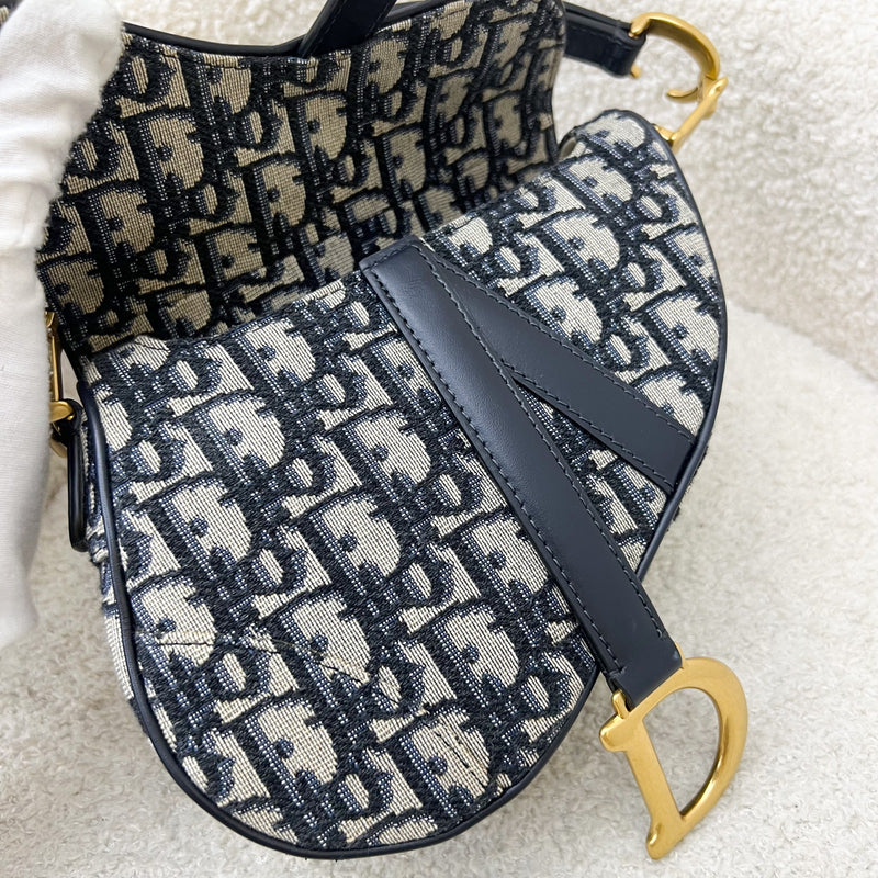 Dior Mini Saddle Bag in Blue Oblique Jacquard and AGHW