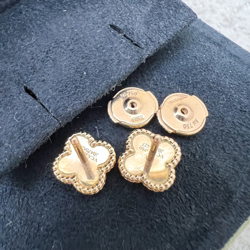 Van Cleef & Arpels VCA Sweet Alhambra Ear Studs in Hammered 18K Rose Gold (Ref: VCARO8DB00)
