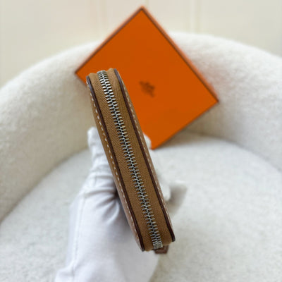 Hermes Silk in Compact Wallet in Gold Epsom Leather and PHW