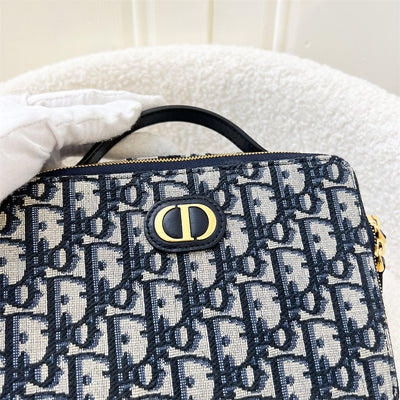 Dior 30 Montaigne Box Bag in Blue Oblique Canvas and AGHW