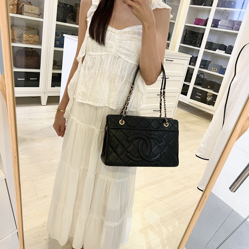 Chanel Timeless CC Shoulder Tote Bag in Black Caviar and GHW