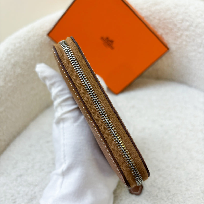 Hermes Silk in Compact Wallet in Gold Epsom Leather and PHW