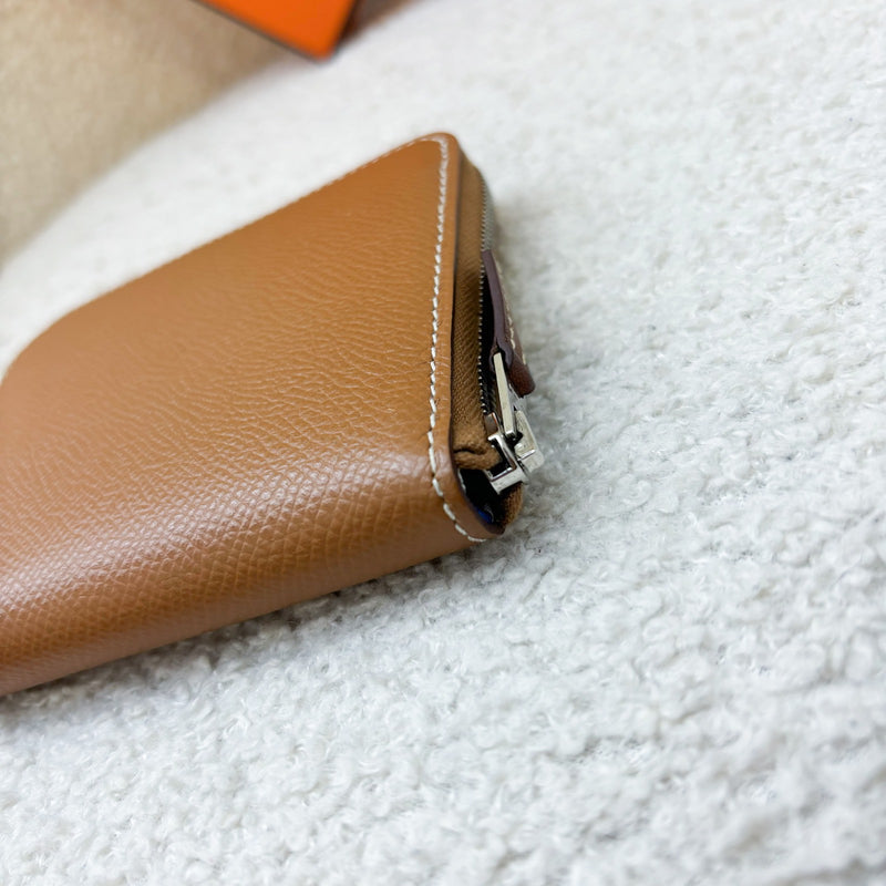 Hermes Silk in Compact Wallet in Gold Epsom Leather and PHW