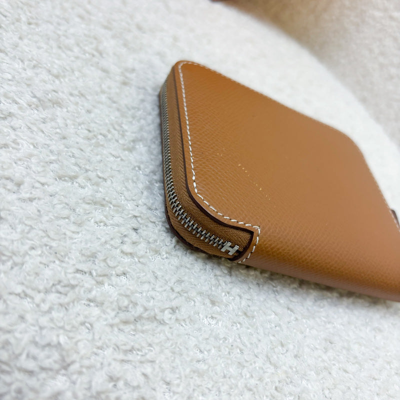 Hermes Silk in Compact Wallet in Gold Epsom Leather and PHW