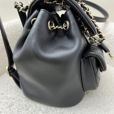 Chanel 22A Duma Mini Backpack in Black Lambskin and LGHW