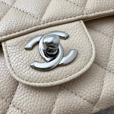 Chanel Medium Classic Flap CF in Beige Caviar and SHW