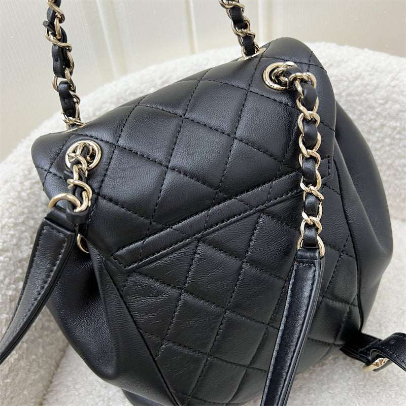 Chanel 22A Duma Mini Backpack in Black Lambskin and LGHW