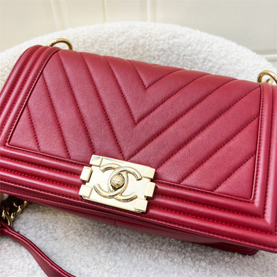 Chanel Medium 25cm Boy Flap in Red Chevron Lambskin LGHW