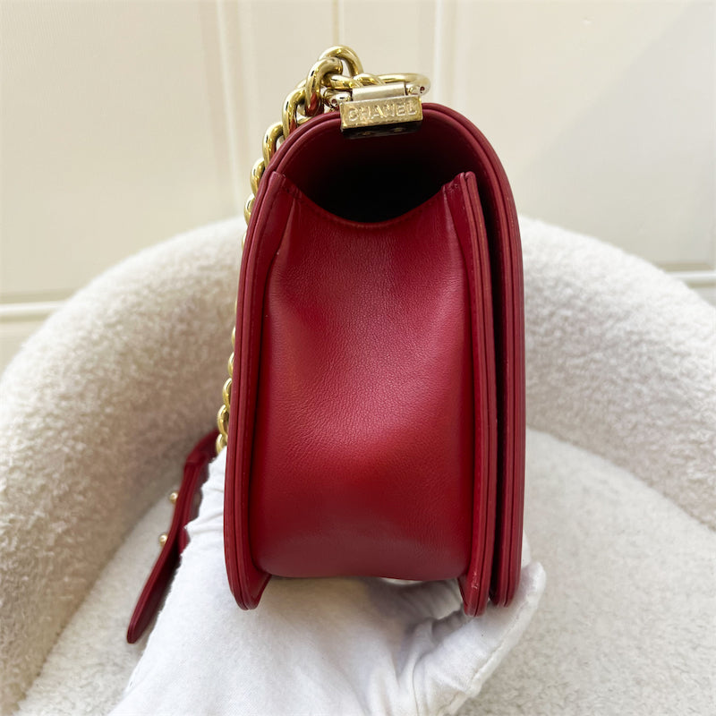 Chanel Medium 25cm Boy Flap in Red Chevron Lambskin LGHW