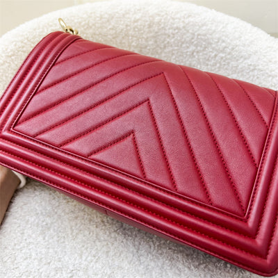 Chanel Medium 25cm Boy Flap in Red Chevron Lambskin LGHW