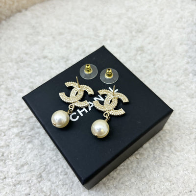 Chanel CC Logo Dangling Earrings with Crystals and Pearls LGHW