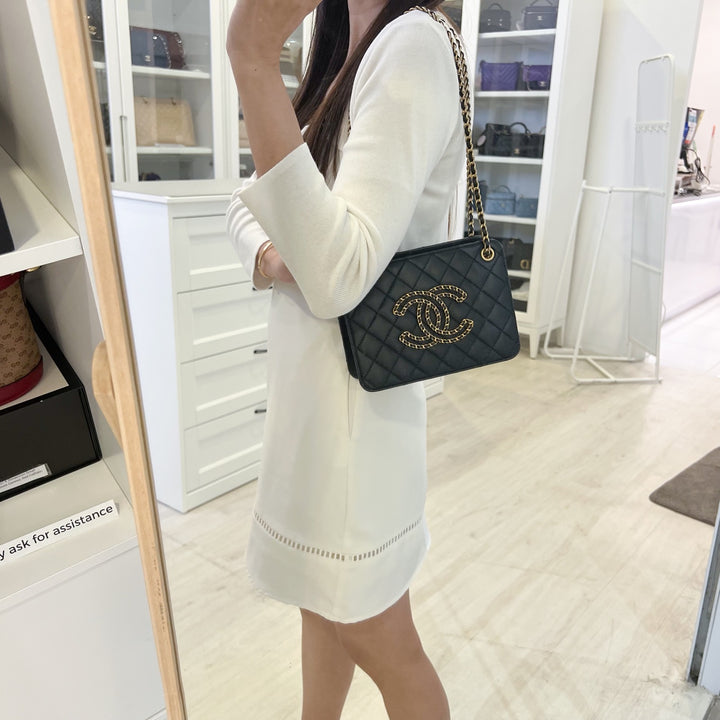 Chanel Mini Accordion Tote in Black Lambskin and AGHW (Model