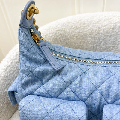 Chanel 25C Large Hobo Bag in Light Blue Washed Denim Fabric and AGHW (Model: AS5339)