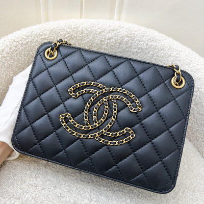 Chanel Mini Accordion Tote in Black Lambskin and AGHW (Model: AS1750)