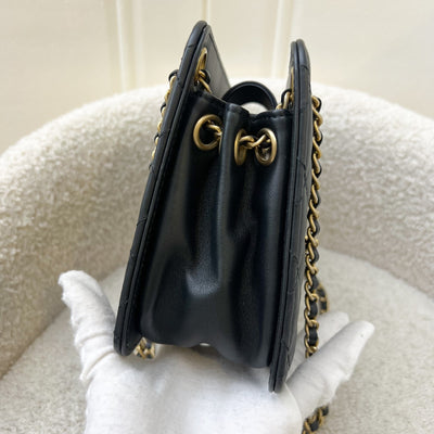 Chanel Mini Accordion Tote in Black Lambskin and AGHW (Model: AS1750)