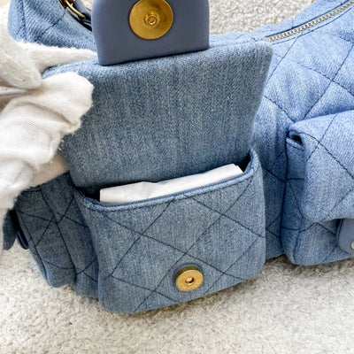 Chanel 25C Large Hobo Bag in Light Blue Washed Denim Fabric and AGHW (Model: AS5339)