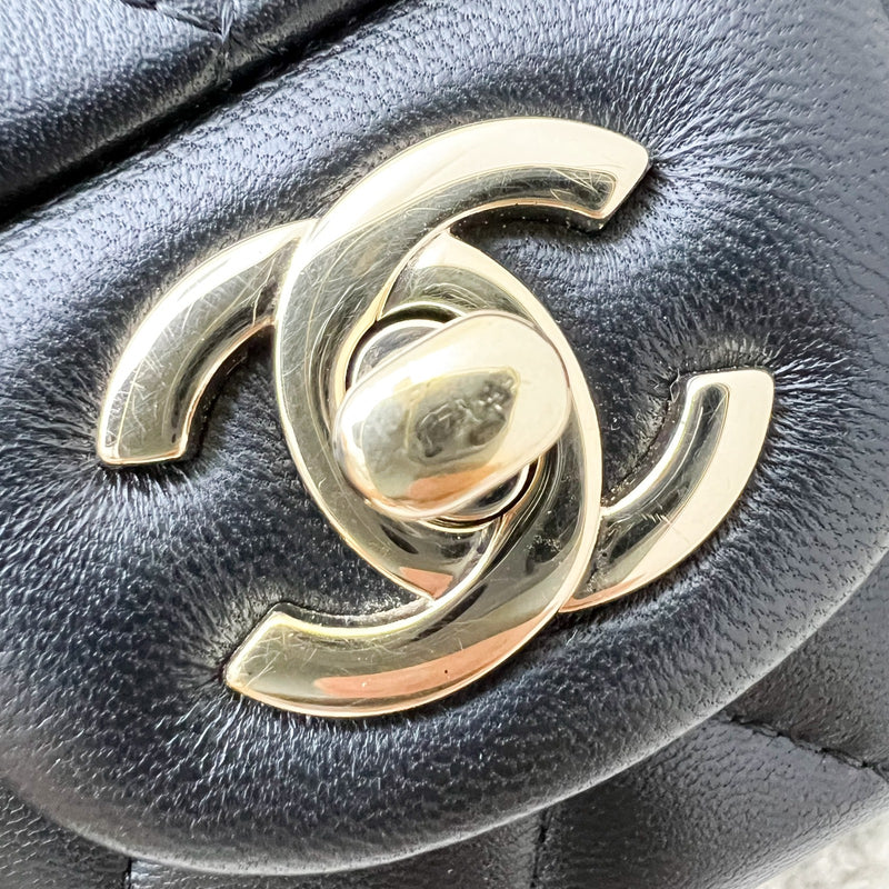 Chanel Classic Top Handle Mini Rectangle Flap in Black Lambskin and LGHW (Model: AS2431)