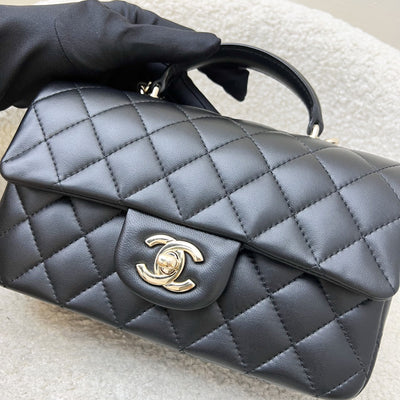 Chanel Classic Top Handle Mini Rectangle Flap in Black Lambskin and LGHW (Model: AS2431)
