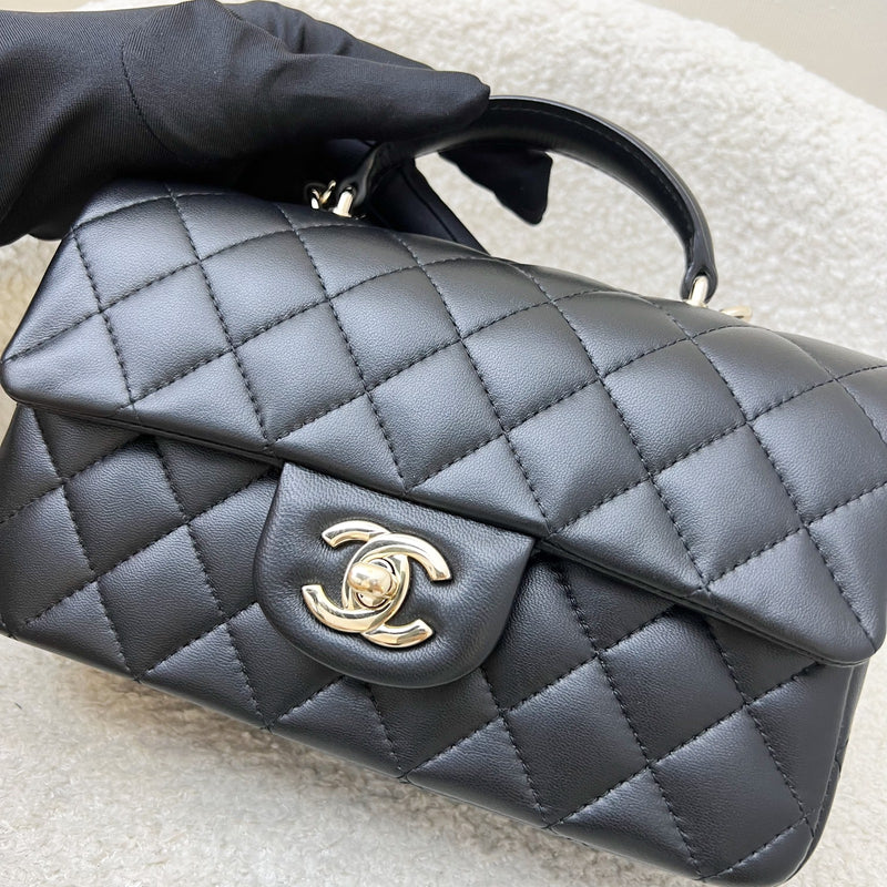 Chanel Classic Top Handle Mini Rectangle Flap in Black Lambskin and LGHW (Model: AS2431)