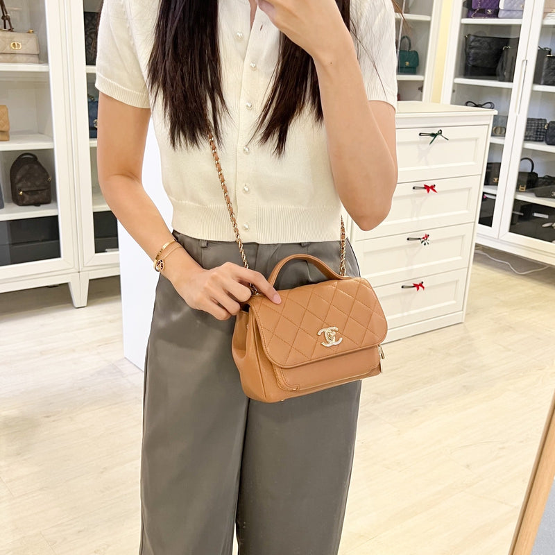 Chanel Small Business Affinity Flap in 21P Caramel Caviar and LGHW (Model: A93749)