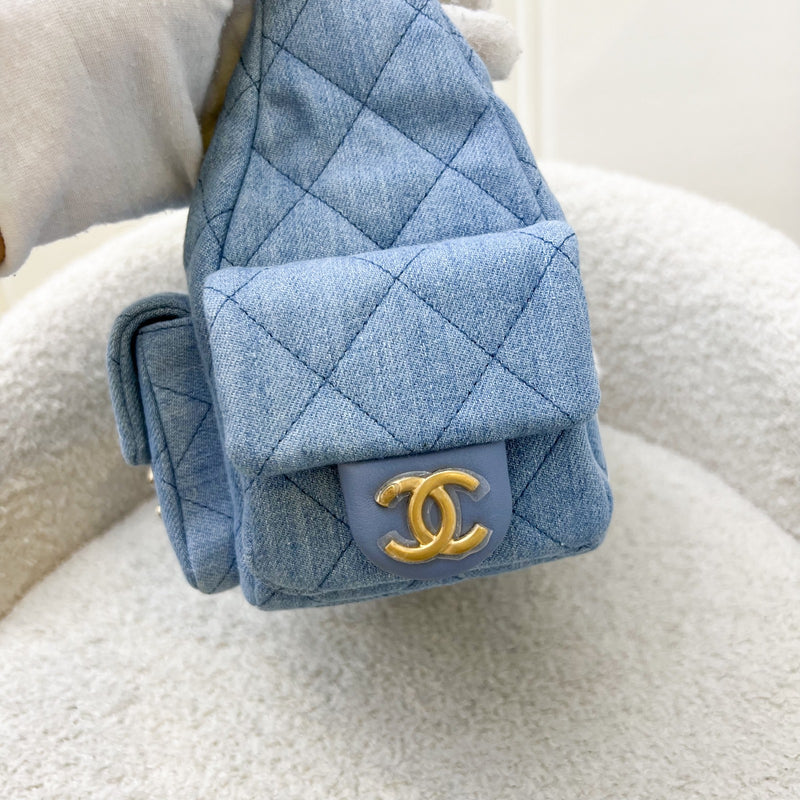 Chanel 25C Large Hobo Bag in Light Blue Washed Denim Fabric and AGHW (Model: AS5339)