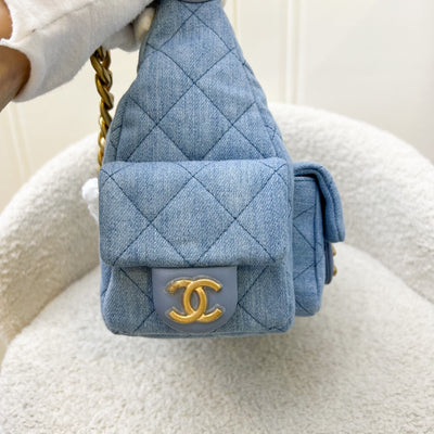 Chanel 25C Large Hobo Bag in Light Blue Washed Denim Fabric and AGHW (Model: AS5339)