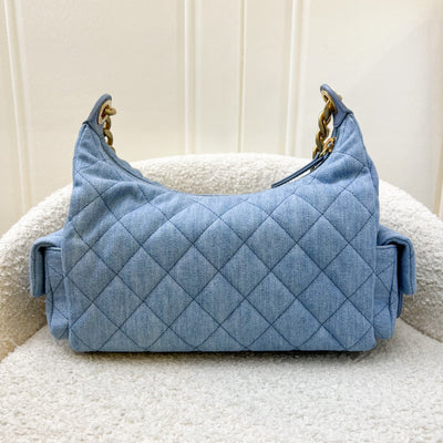 Chanel 25C Large Hobo Bag in Light Blue Washed Denim Fabric and AGHW (Model: AS5339)