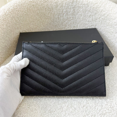 Saint Laurent YSL Cassandre Matelassé Small Bill Pouch in Black Grained Leather GHW