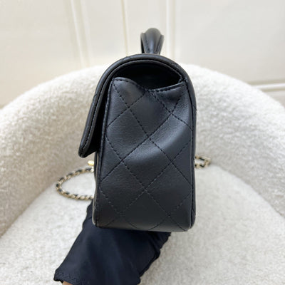 Chanel Classic Top Handle Mini Rectangle Flap in Black Lambskin and LGHW (Model: AS2431)