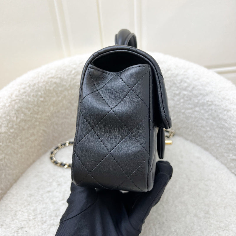 Chanel Classic Top Handle Mini Rectangle Flap in Black Lambskin and LGHW (Model: AS2431)