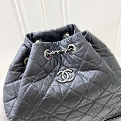 Chanel Gabrielle Medium Backpack in Black Distressed Leather, Black Base and 3-tone HW