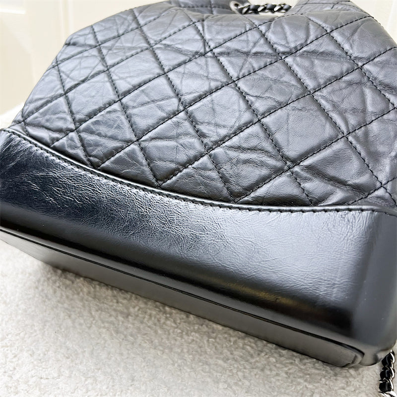 Chanel Gabrielle Medium Backpack in Black Distressed Leather, Black Base and 3-tone HW