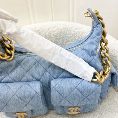 Chanel 25C Large Hobo Bag in Light Blue Washed Denim Fabric and AGHW (Model: AS5339)