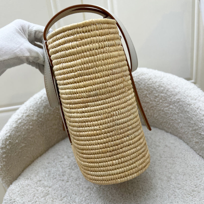 Loewe Small Anagram Square Tote Bag in Beige Raffia and White Leather