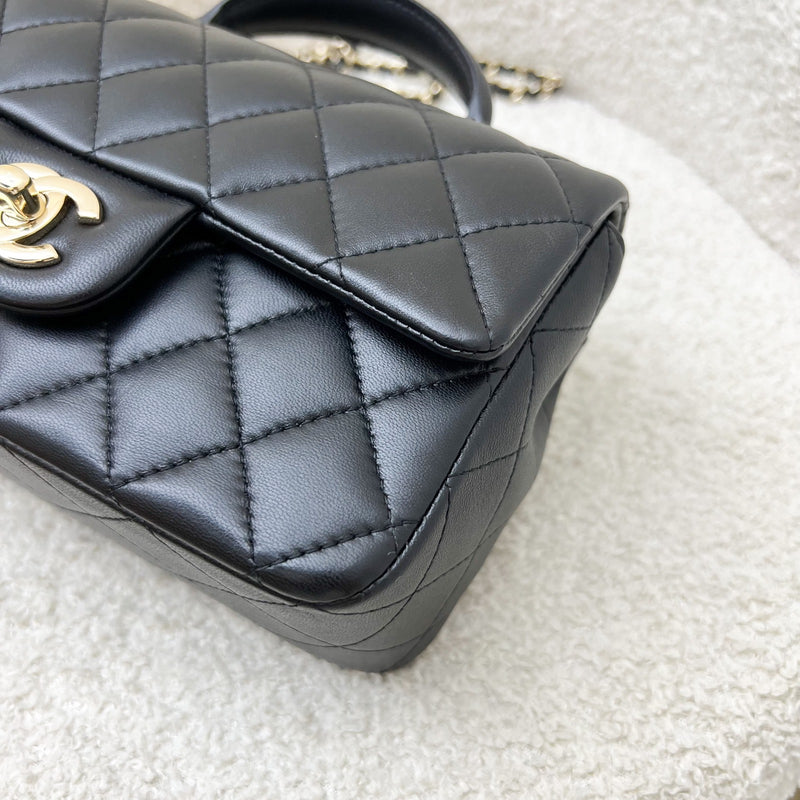 Chanel Classic Top Handle Mini Rectangle Flap in Black Lambskin and LGHW (Model: AS2431)