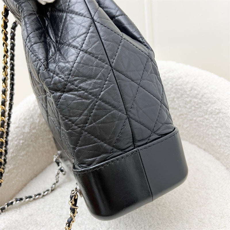 Chanel Gabrielle Medium Backpack in Black Distressed Leather, Black Base and 3-tone HW