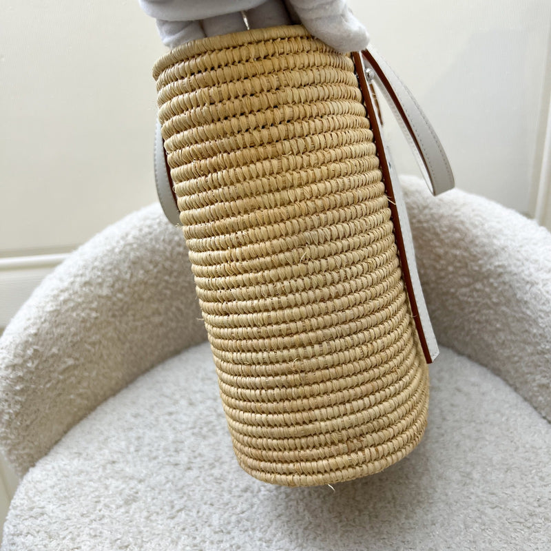 Loewe Small Anagram Square Tote Bag in Beige Raffia and White Leather