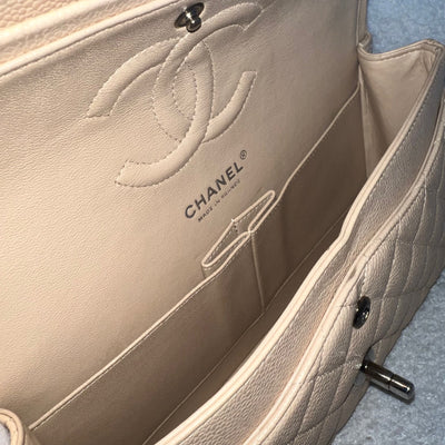 Chanel Medium Classic Flap CF in Beige Caviar and SHW