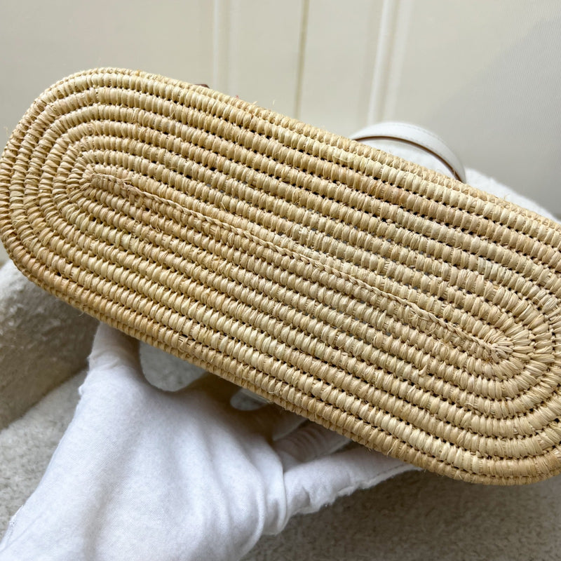 Loewe Small Anagram Square Tote Bag in Beige Raffia and White Leather