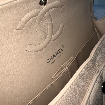 Chanel Medium Classic Flap CF in Beige Caviar and SHW