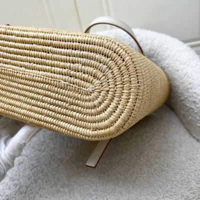 Loewe Small Anagram Square Tote Bag in Beige Raffia and White Leather