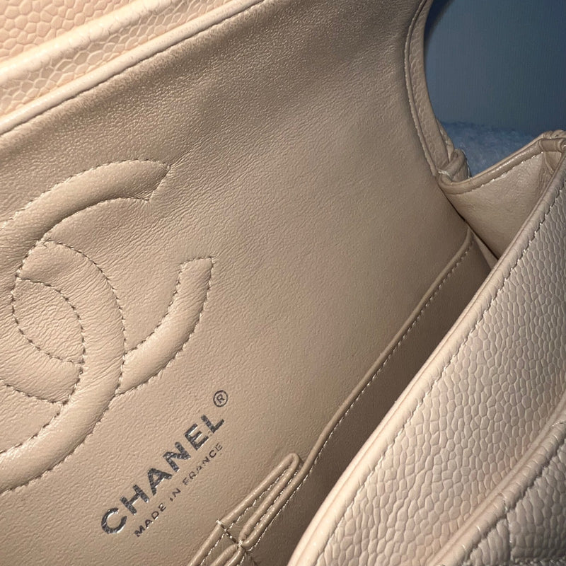 Chanel Medium Classic Flap CF in Beige Caviar and SHW