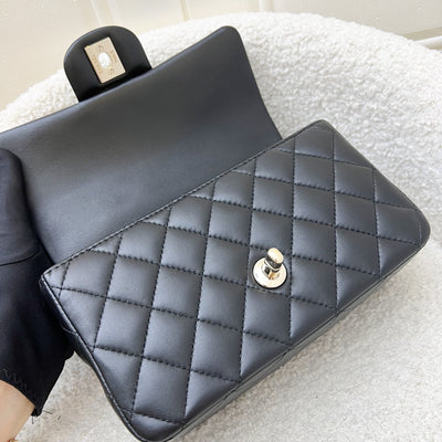Chanel Classic Top Handle Mini Rectangle Flap in Black Lambskin and LGHW (Model: AS2431)