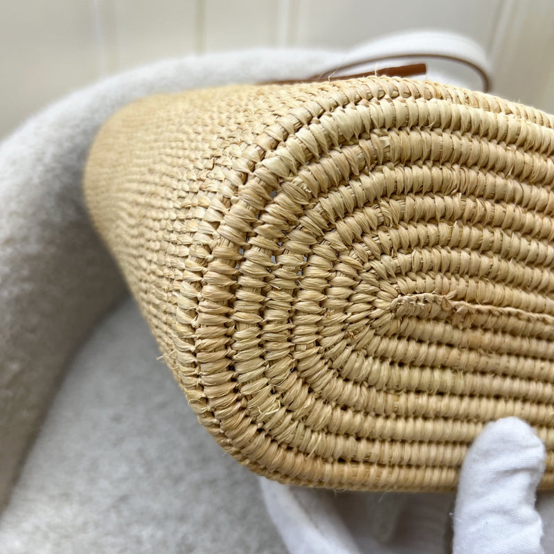 Loewe Small Anagram Square Tote Bag in Beige Raffia and White Leather