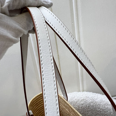 Loewe Small Anagram Square Tote Bag in Beige Raffia and White Leather
