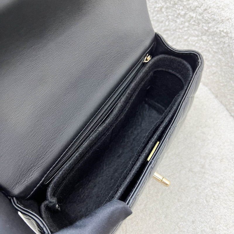 Chanel Classic Top Handle Mini Rectangle Flap in Black Lambskin and LGHW (Model: AS2431)