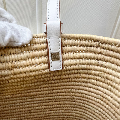 Loewe Small Anagram Square Tote Bag in Beige Raffia and White Leather
